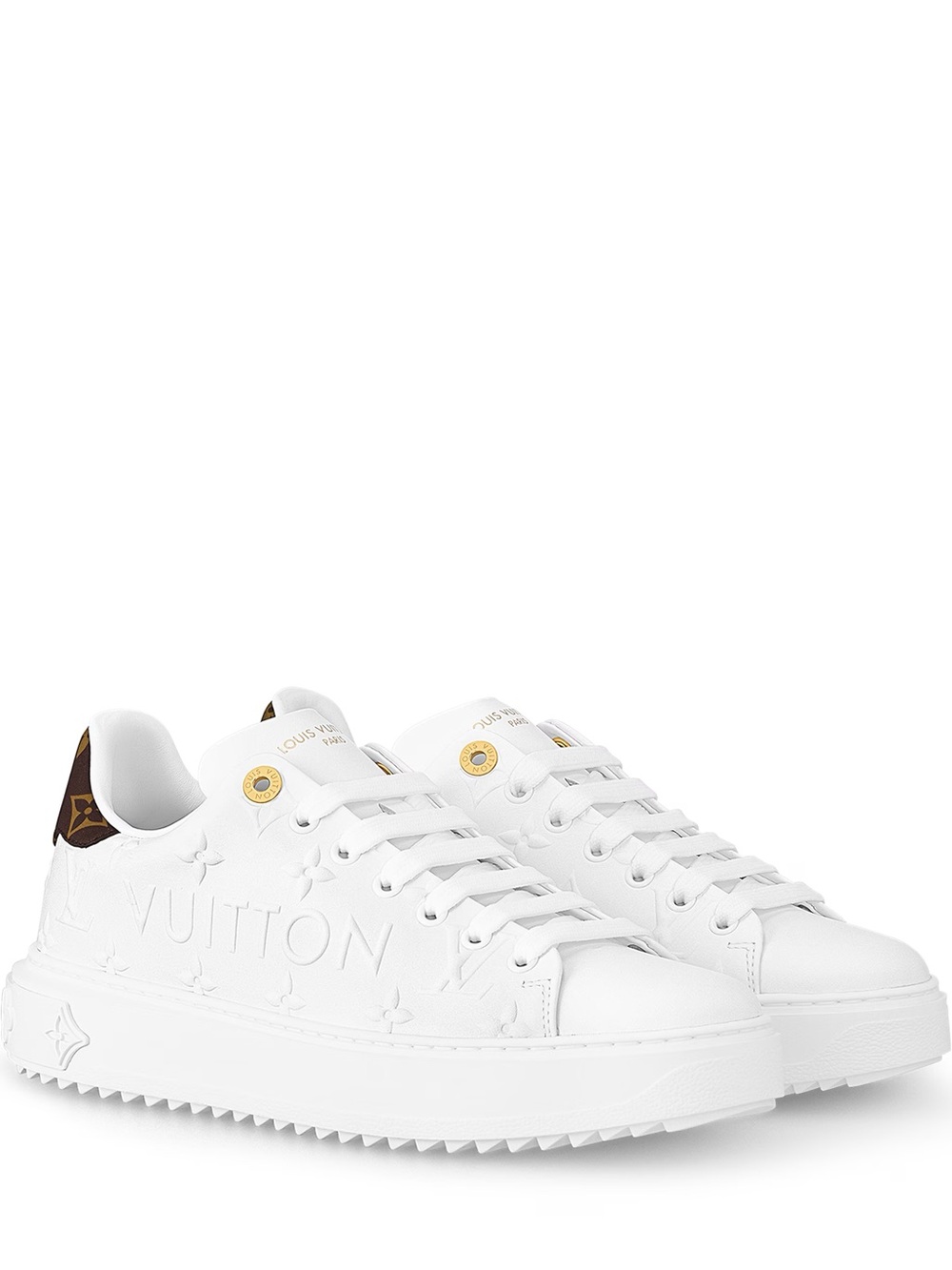 Louis Vuitton White Leather Low-Top Sneakers with Monogram Heel Tab